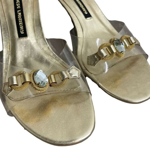 NWT Chinese Laundry Gold Rhinstone Clear Kitten Heels - Picture 6 of 10